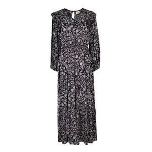 Floral Long Sleeve Maxi Dress in Black and Lavender